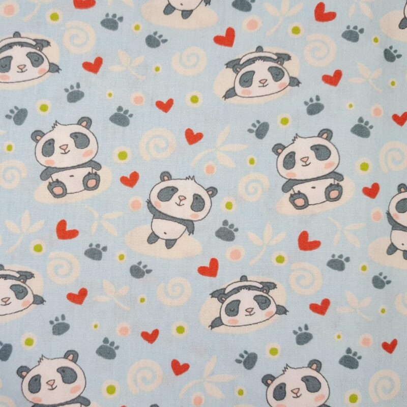 Tecido Pandas Fundo Azul Claro