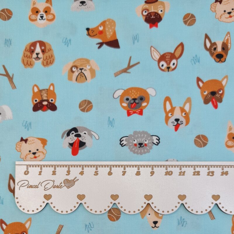 Tecido 100% Algodão com Cães fundo Azul
