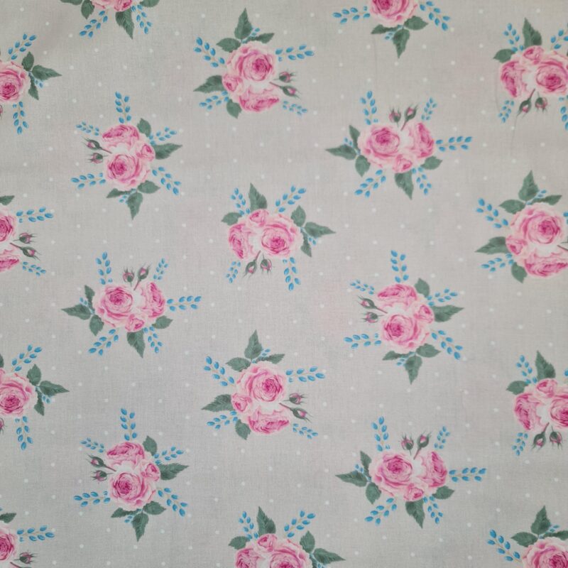 Tecido 100% Algodão Veronique Fundo Beje com rosas