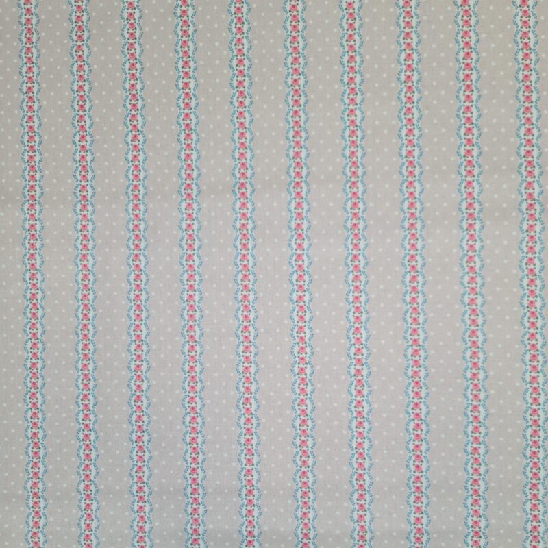 Tecido 100% Algodão Veronique Beje com Rosinhas em riscas