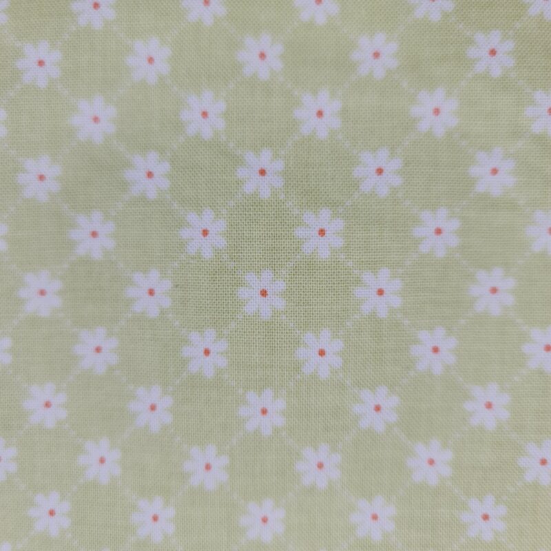 Tecido fundo verde flor branca